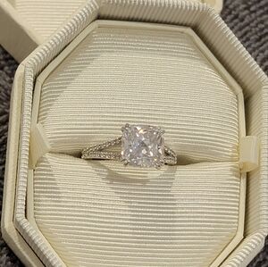 Swarovski Crystal Cocktail Engagement Ring Square-Cut White Rhodium CZ 58-8.5